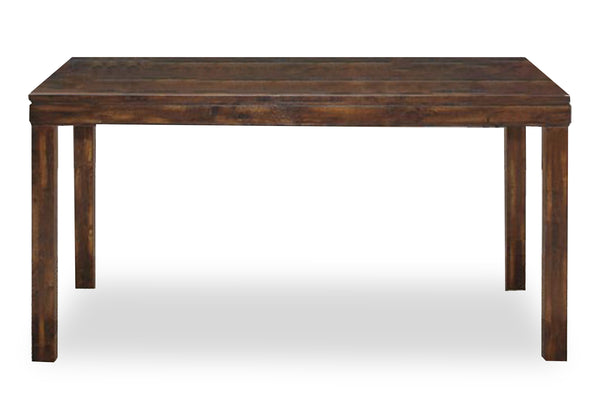 Mesa de comedor de madera sobre fondo blanco.