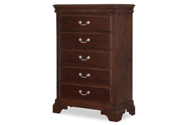 Chest de madera con cuatro gavetas sobre fondo blanco.