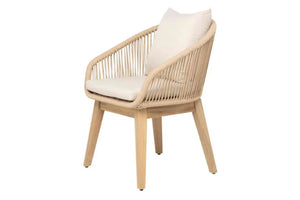 Wooden chair with white cushions on a white background