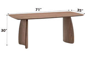 Mesa de madera con dimensiones etiquetadas sobre un fondo blanco.