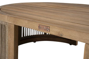 Wooden outdoor coffee table with a brand logo titled "Panama Jack" on a white background