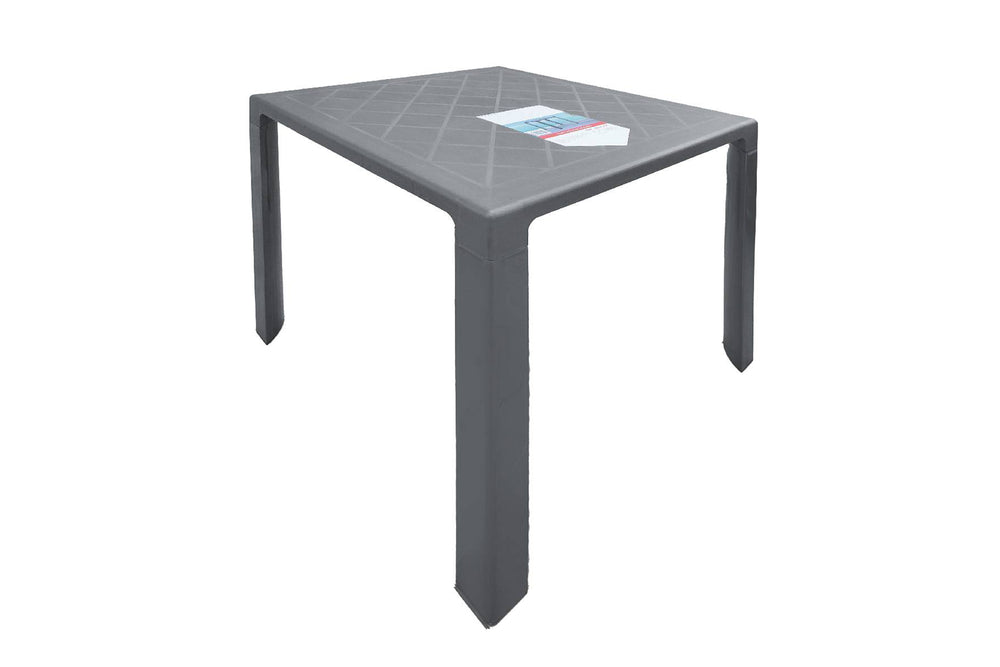 Gray outdoor table with a geometric pattern on a white background