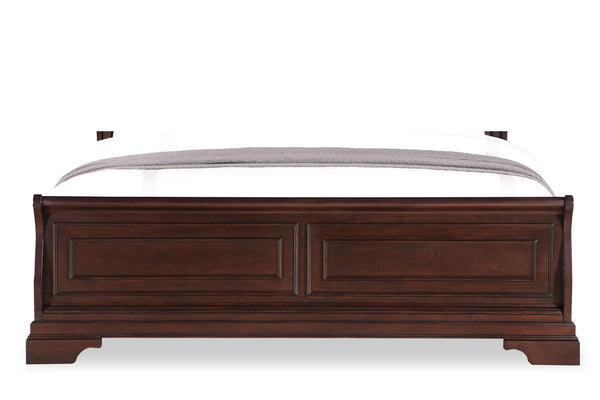 Front view and close up of the end of the bed on a white background.