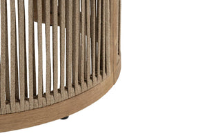 Close-up of a woven wooden chair with a white background
