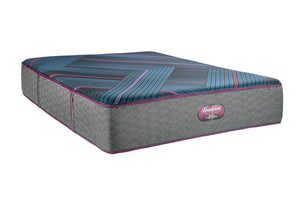 Mattress con estampado azul y gris sobre fondo blanco