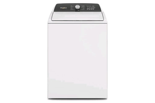 Lavadora Whirlpool de carga superior color blanco con panel de control digital y perilla central. Diseño moderno de alta eficiencia con múltiples ciclos de lavado para el cuidado y limpieza efectiva de la ropa.