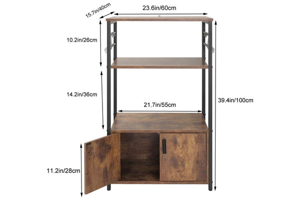 Estantería de madera con dimensiones indicadas sobre fondo blanco.