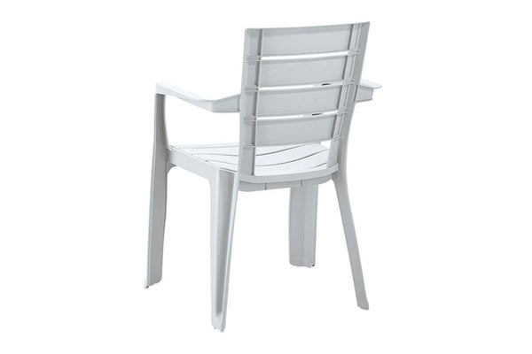 Silla de comedor de patio despalda  blanca con fondo blanco