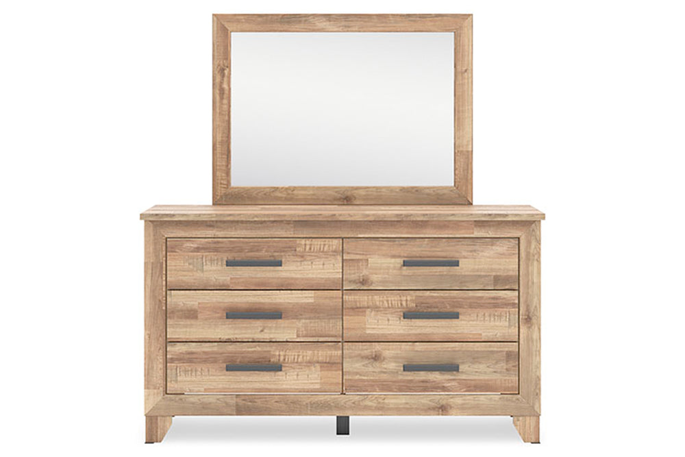 Gavetero de madera con espejo sobre fondo blanco