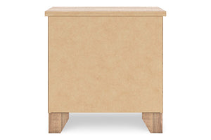 Mesita de noche de madera despalda sobre fondo blanco