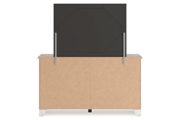 Gavetero y espejo despalda sobre fondo blanco