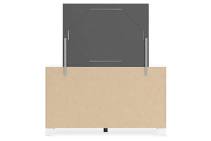 Gavetero blanco con espejo despalda sobre fondo blanco