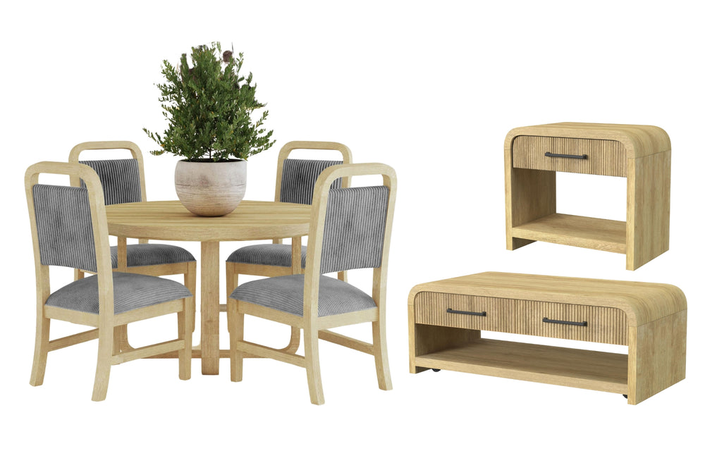 Ridgemontd Mesa de Comedor Redonda, 4 Sillas, Mesa de Centro & Mesa de Esquina