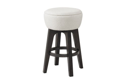 Taburete de marco negro con acolchado blanco en fondo blanco. 