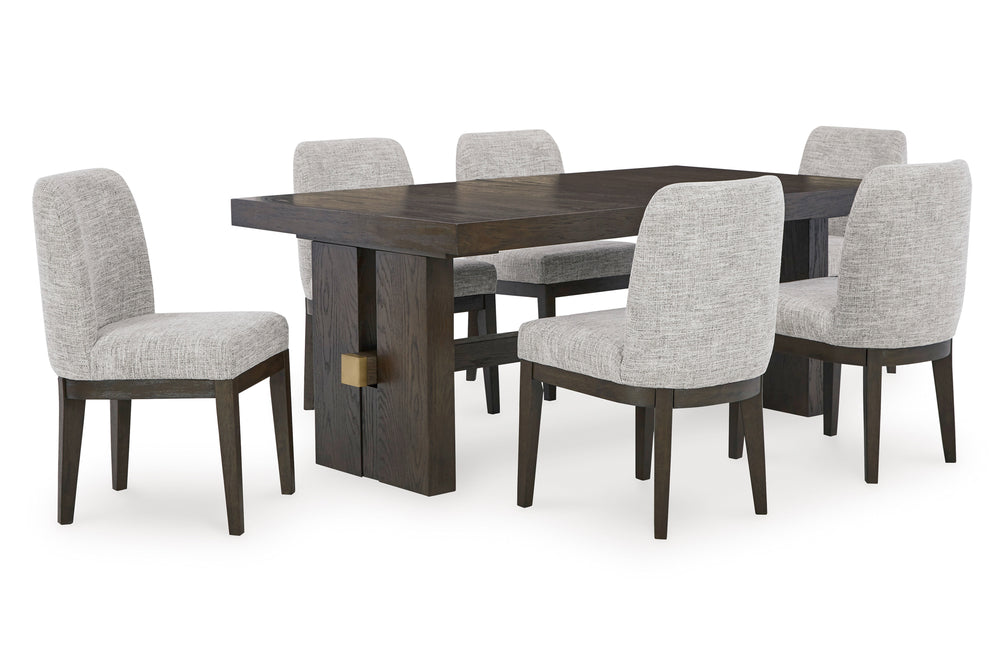 Ashley Burkhaus Rect Ext Table/6Uph Side Chair