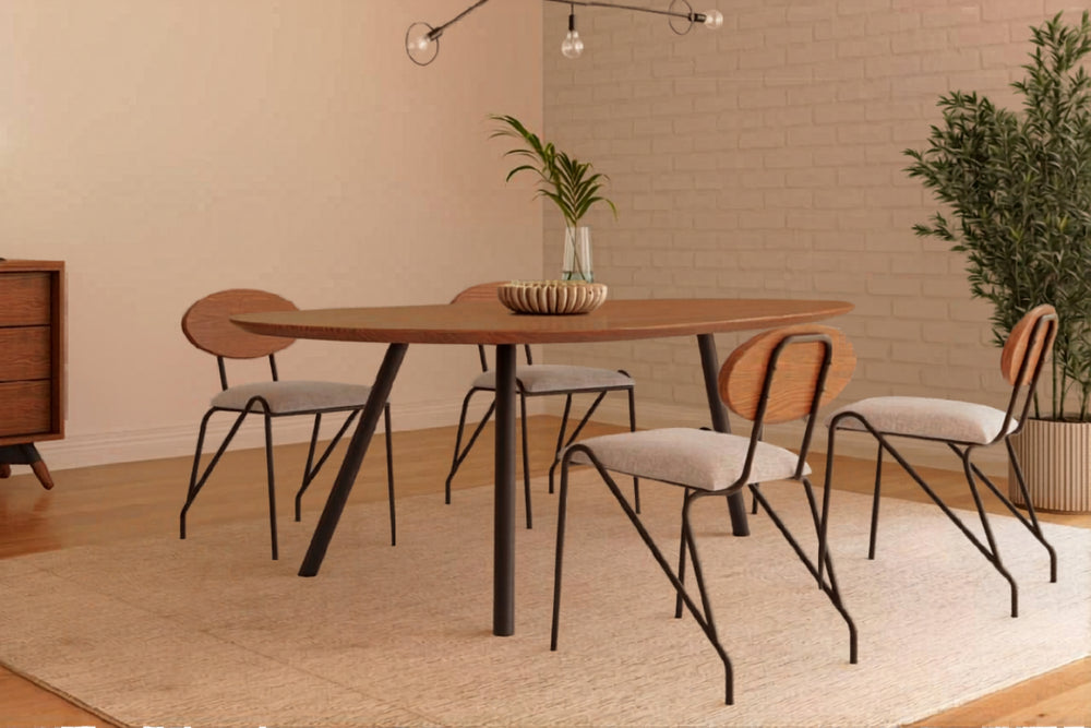 Westbrook Triangular Dining Table/4Chairs Set | Solid Wood