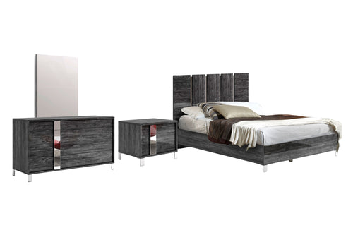 Fabelli-italia Emmagray Cama con Gavetero y Espejo & Mesa de Noche