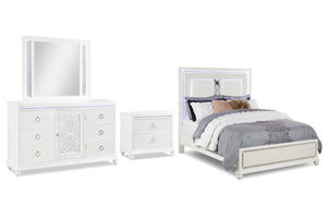Glamour Cama con Gavetero y Espejo & Mesa de Noche