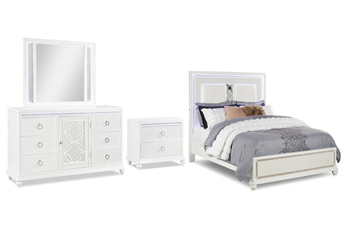 Glamour Cama, Gavetero con Espejo & Mesa de Noche