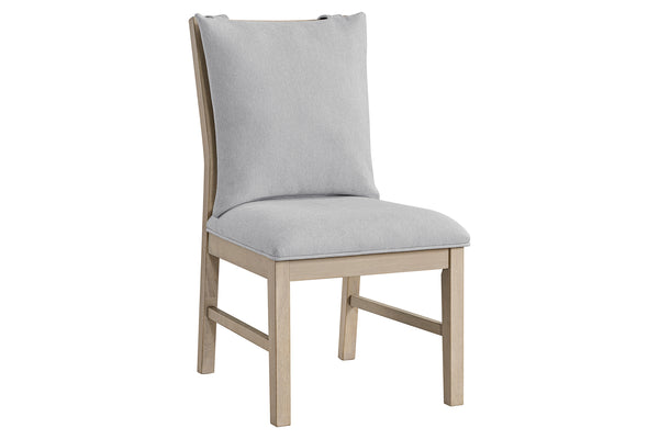 Silla con asiento y respaldo acolchados en gris sobre fondo blanco.