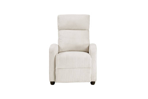 Silla reclinable crema sobre un fondo blanco. 