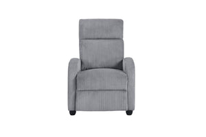 Silla reclinable gris sobre un fondo blanco. 