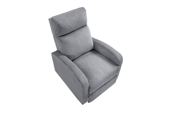 Silla reclinable gris sobre un fondo blanco. 