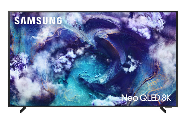 Televisor Samsung Neo QLED 8K que muestra un diseño abstracto colorido.