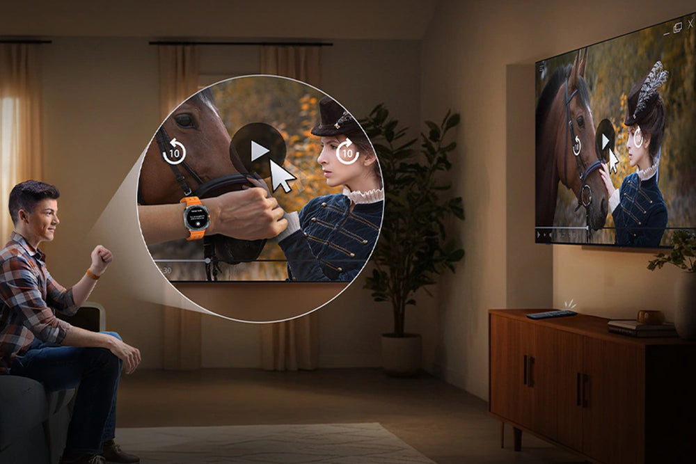 Televisor Samsung Neo QLED que muestra un patrón abstracto colorido