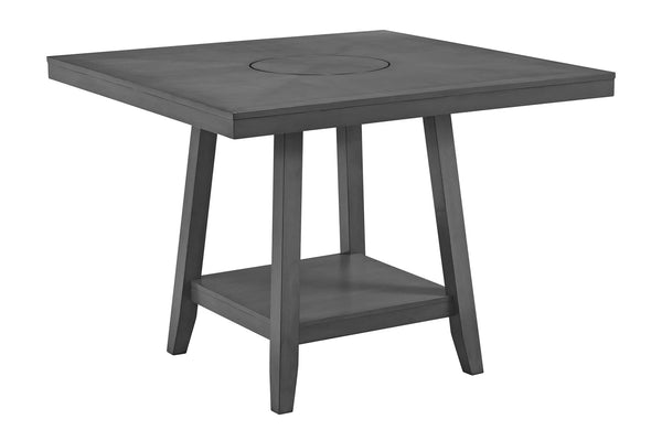 Mesa cuadrada de color gris oscuro en fondo blanco. 
