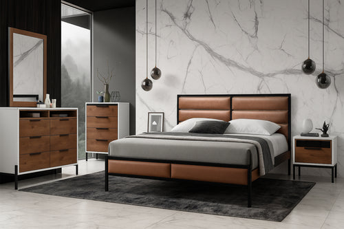 BRZ1037 Tyrion Cama, Gavetero con Espejo & Mesa de Noche