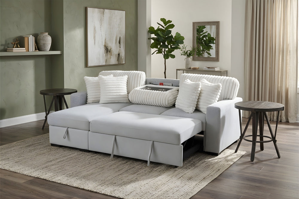 Sofá Chaise con Almacenamiento & 2 Mesas de Esquina