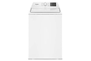 Lavadora blanca 'Whirlpool' sobre fondo blanco.