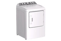 Secadora blanca sobre un fondo blanco. 