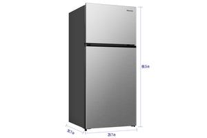 Nevera con congelador superior en acero inoxidable con sus dimensiones anotadas s (66.5" de alto, 29.7" de ancho y 30.7" de profundidad), sobre un fondo blanco sencillo.
