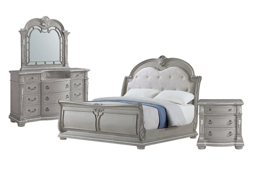 Monticello Cama King, Gavetero con Espejo & Mesa de Noche