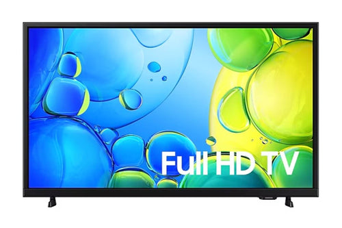 Televisor Full HD con diseño abstracto colorido en la pantalla.