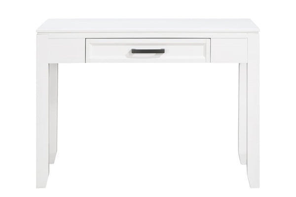 Escritorio blanco con gaveta sobre fondo blanco