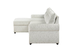 Vista lateral de sofá chaise blanco. 