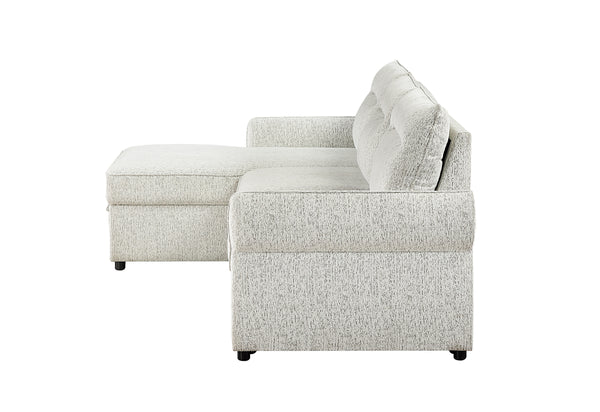 Vista lateral de sofá chaise blanco. 