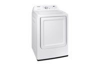 Secadora Samsung blanca sobre un fondo blanco. 