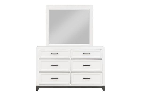 Gavetero blanco con espejo sobre fondo blanco