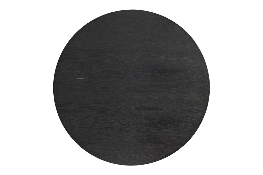 Tope de mesa de centro redonda de color negro sobre un fondo blanco. 