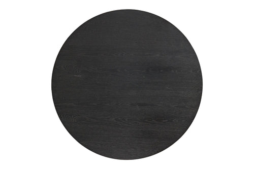 Tope de mesa de centro redonda de color negro sobre un fondo blanco. 