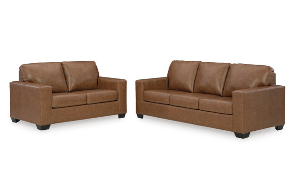 Sofá y loveseat de color marrón sobre fondo blanco. 