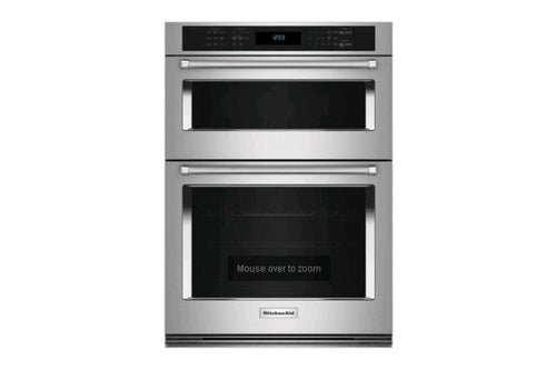 Un horno doble empotrado de acero inoxidable con puertas de cristal negro y un panel de control digital en la parte superior, mostrado sobre un fondo blanco liso.