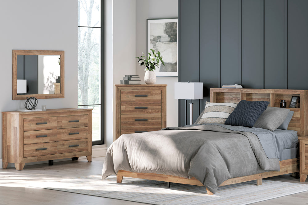 Finaria Cama Queen con Estantería & Gavetero con Espejo