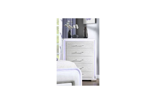 Chest blanco con luces LED y con cinco gavetas. 