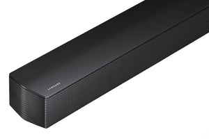 Barra de sonido Samsung sobre fondo blanco. 