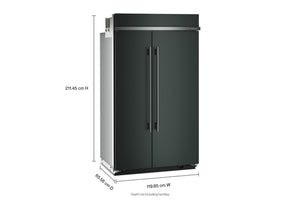 Una nevera de dos puertas que se muestra en una representación limpia del producto sobre un fondo blanco, con etiquetas de dimensiones que indican 211,45 cm de altura, 65.